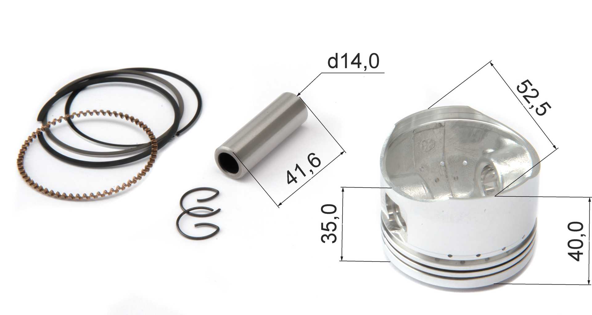 Поршень в сборе 152FMH (палец 14мм) 110-125см3 D=52,4 X-TECH