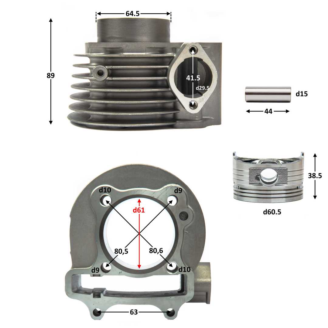 Цилиндро поршневая группа ( ЦПГ ) 157QMJ 170см3 d=61mm 