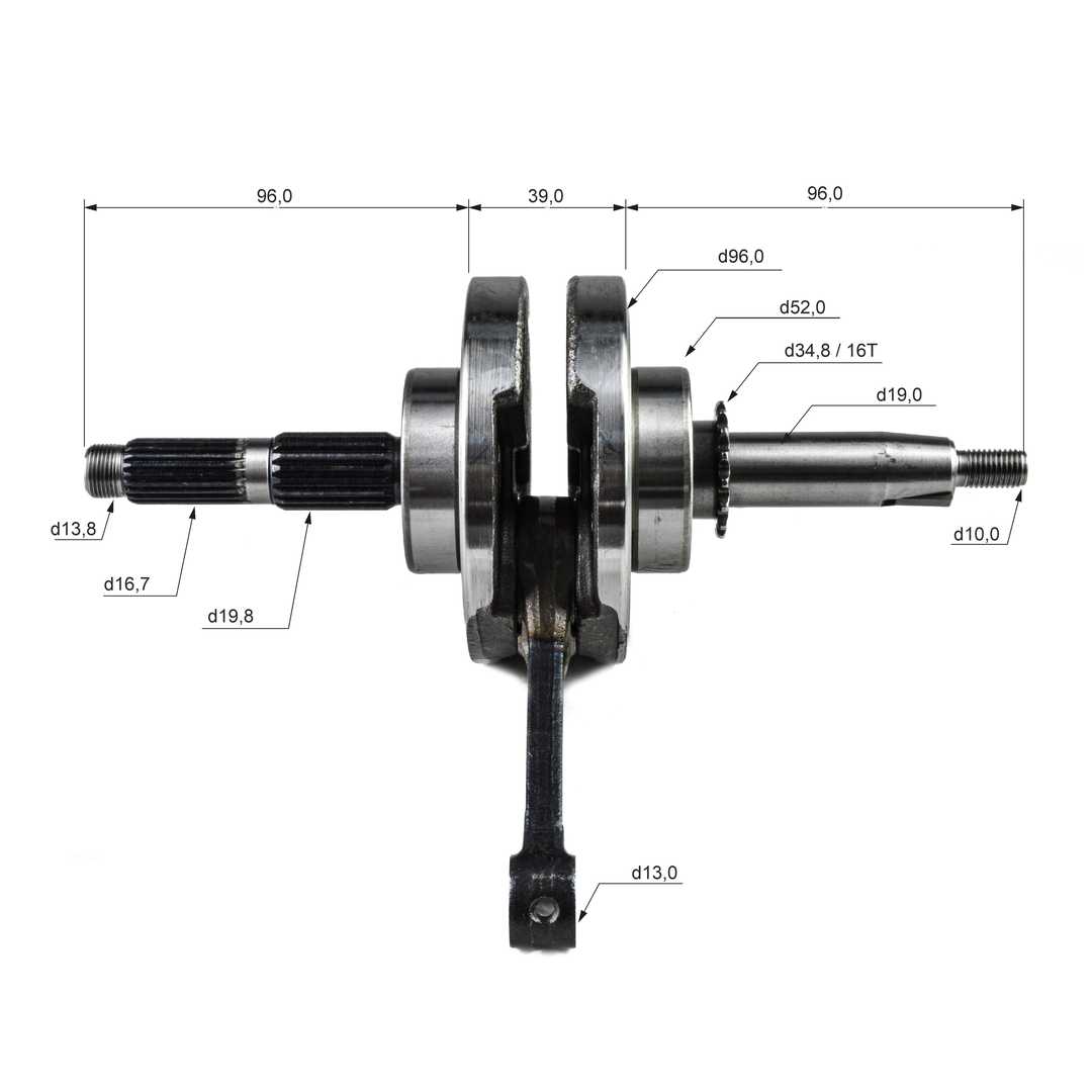Коленвал 156FMJ  YX140 (W063) 140см3 (ход 57мм) X-TECH