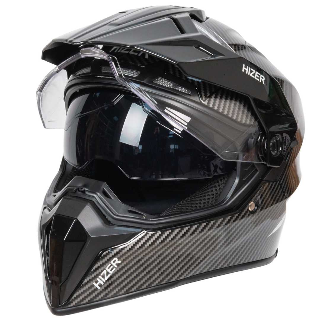 Шлем мото мотард HIZER J6808 №4 (S) carbon (2 визора)