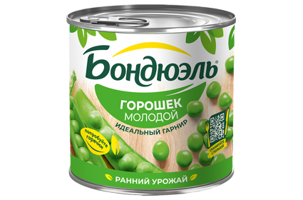 Горошек зелёный молодой Бондюэль 425 мл, Франция Горошек зелёный молодой Бондюэль 425 мл, Франция