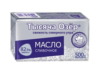 Масло сливочное 82,5% Тысяча озер 500г охл., Россия