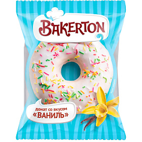Донат Ваниль белая глазурь и цветная посыпка (58г х 32 шт) Bakerton (в инд. уп.) зам.