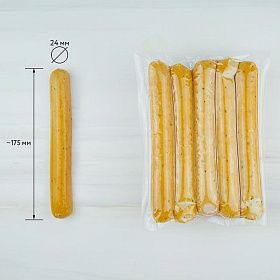 Сосиски для хот-дога куриные вареные 75г (175 мм/ d 24мм) Сочные 9кг (750г х 12 упак) зам.