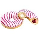 Донат начинка Малина-Сливочный сыр белая глазурь и розовые полоски (69г х 36 шт) зам., Польша