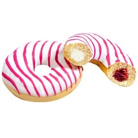 Донат начинка Малина-Сливочный сыр белая глазурь и розовые полоски (69г х 36 шт) зам., Польша Донат начинка Малина-Сливочный сыр белая глазурь и розовые полоски (69г х 36 шт) зам., Польша