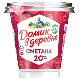 Сметана 20% Домик в деревне (300г х 8 шт) 2,4 кг