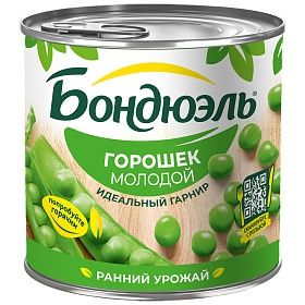 Горошек зелёный молодой Бондюэль 425 мл, Франция